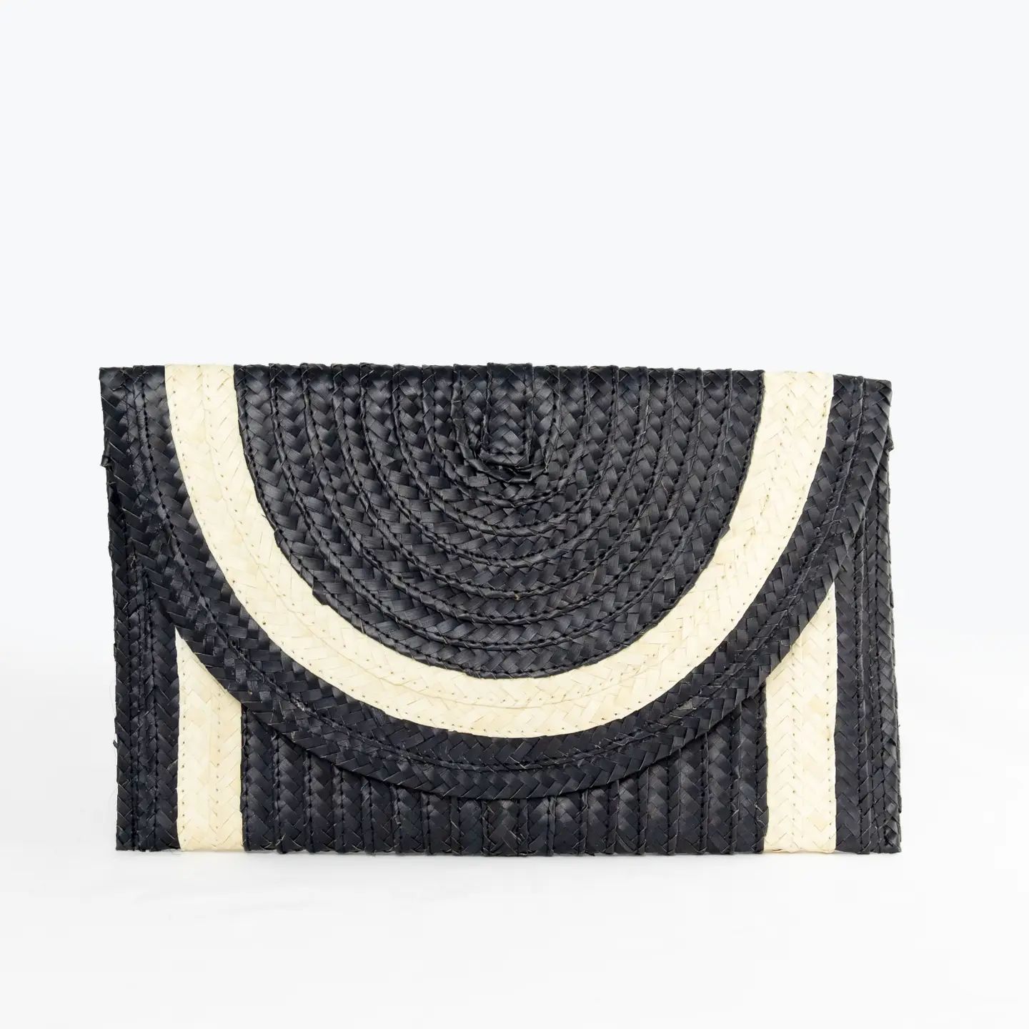 Straw Clutch - Black with Ivory Trim