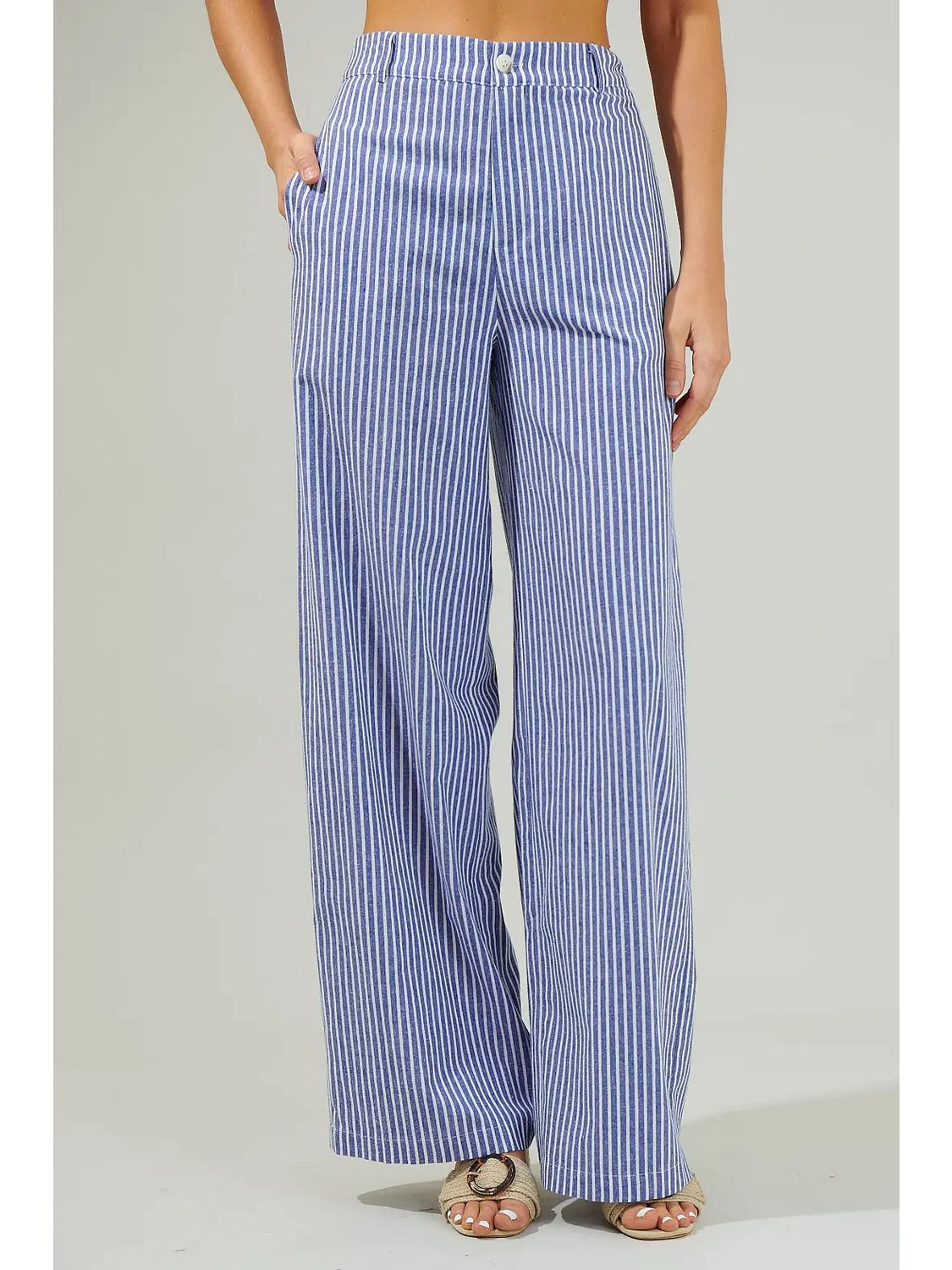 Sandy Striped Chelsea Belted Wide Leg Trousers