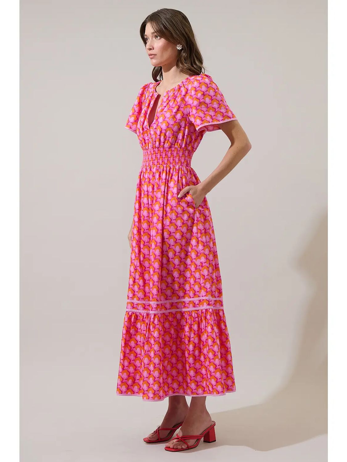 Paden Abstract Ordy Smocked Midi Dress