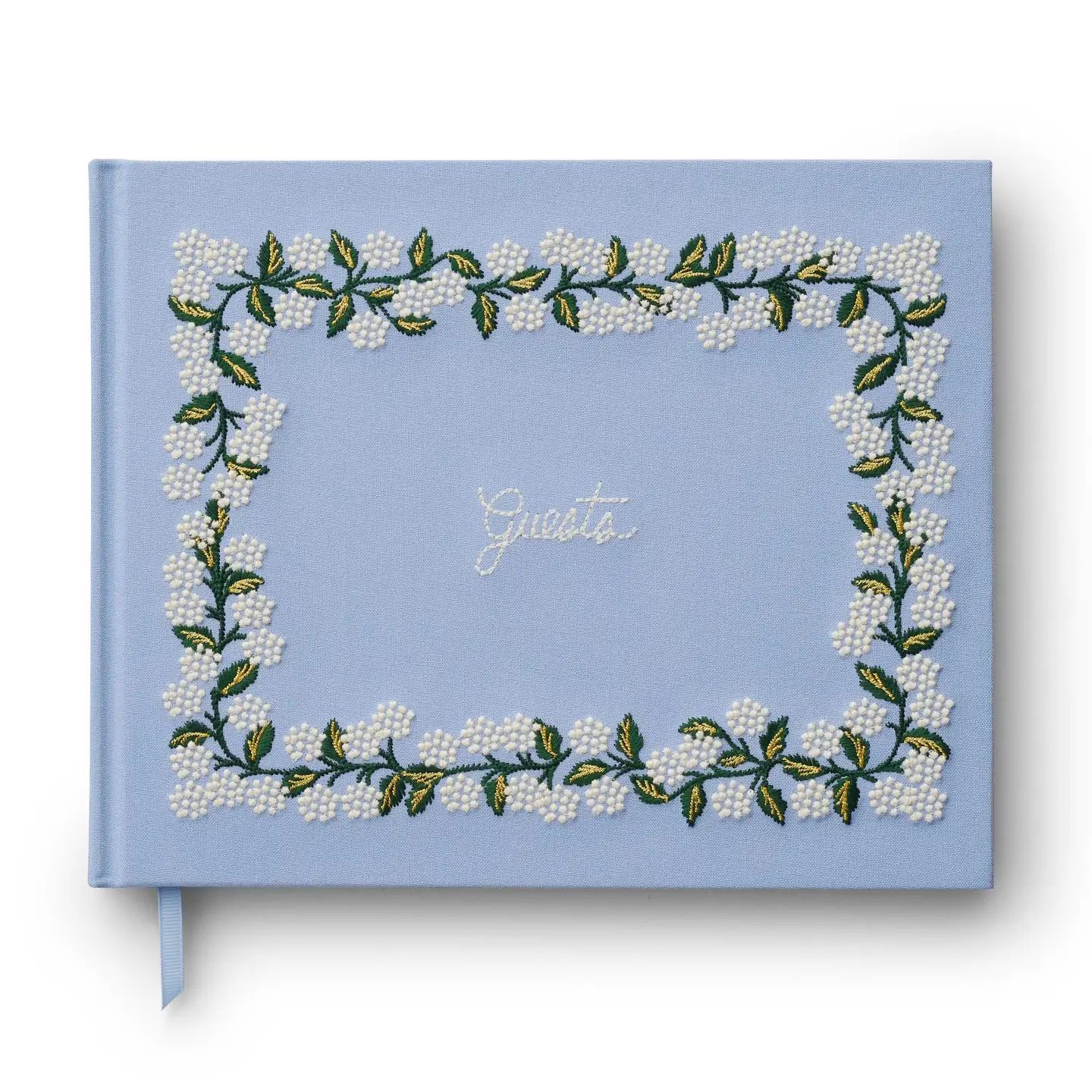 Hydrangea Embroidered Fabric Guest Book