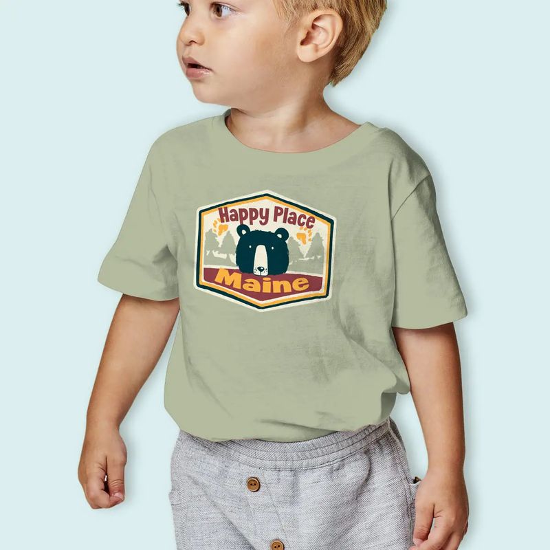 Kids Camp Happy Place Bear T-shirt - Sage