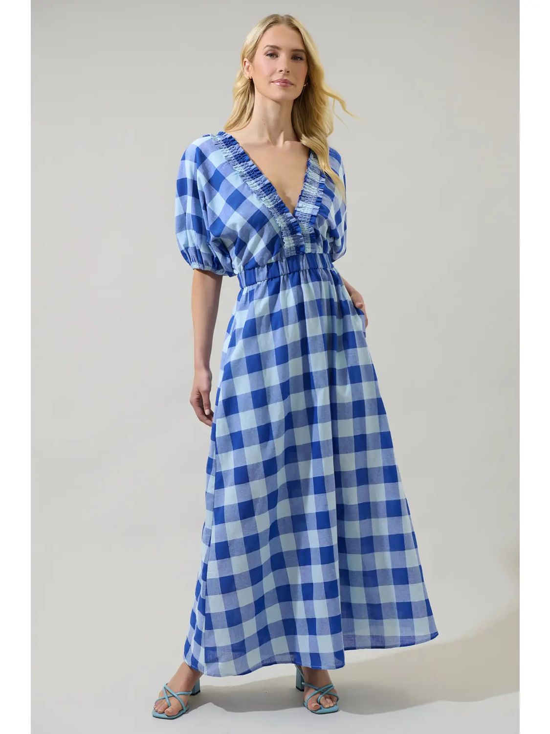 Hant Plaid V-Neck Midi Dress