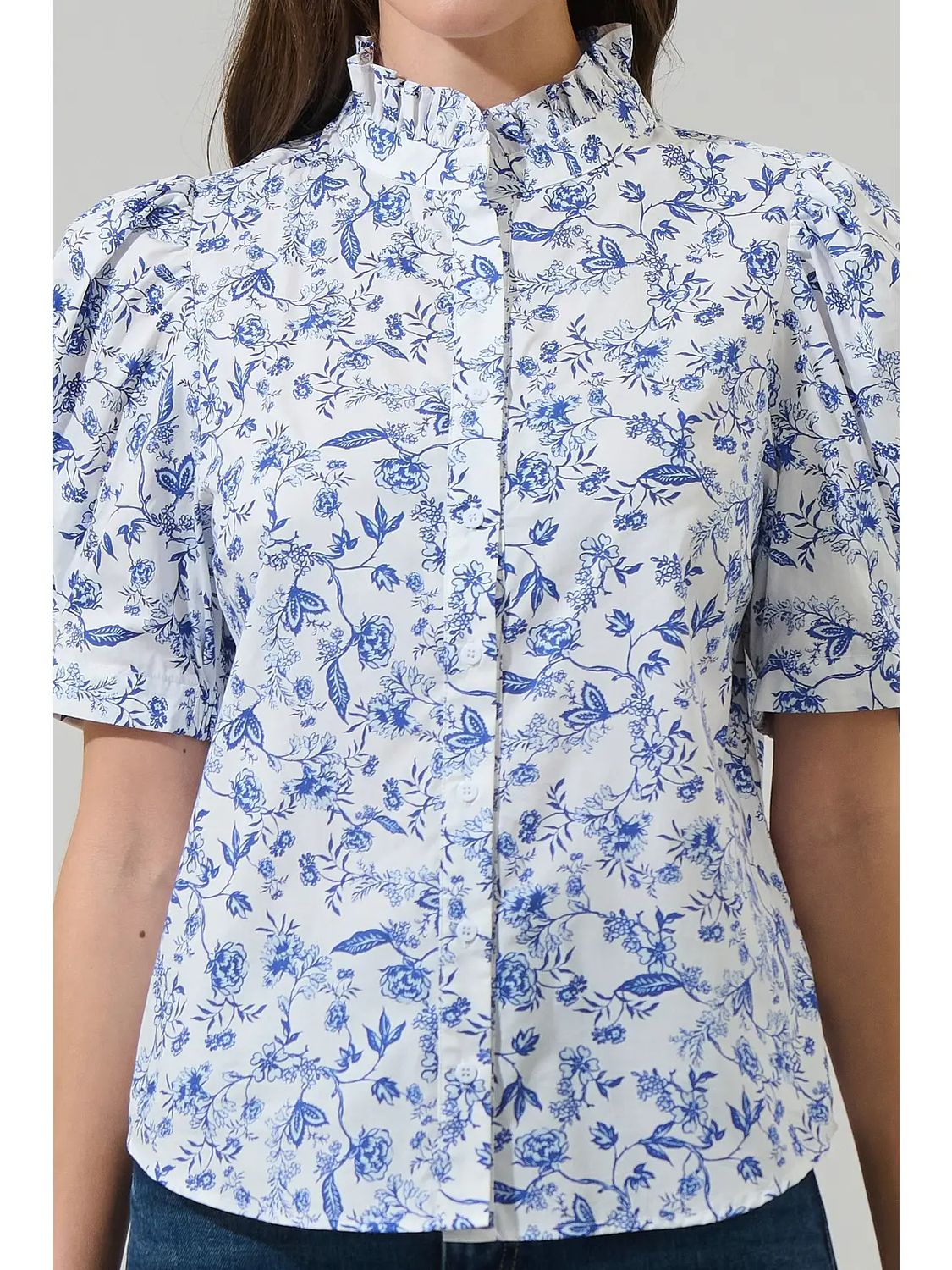 Kearny Floral Finley Ruffle Button Down Top