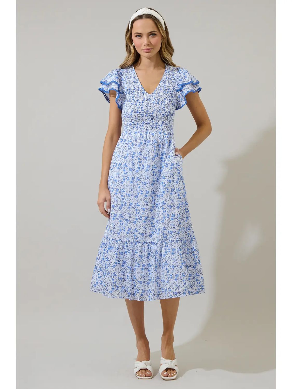 Maisie Floral Patte Tiered Midi Dress