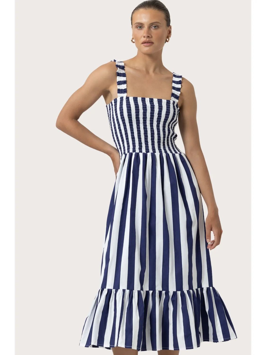Carrie Poplin Dress Marine Stripe