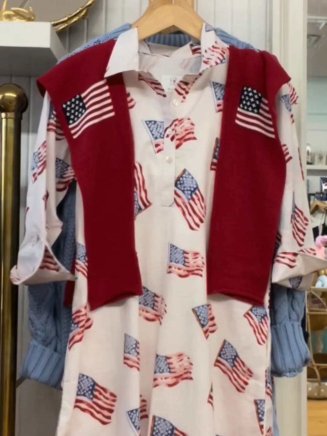 Sconset 3/4 Sleeve Flag Dress in White