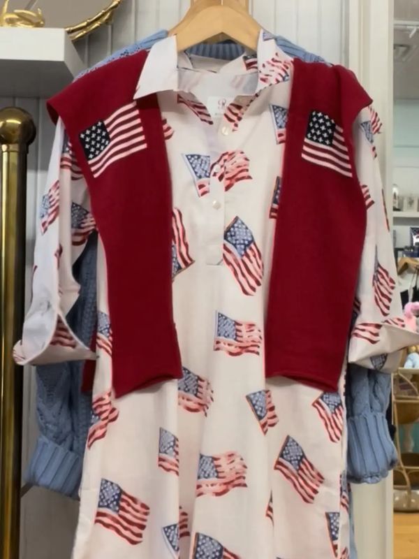 Sconset 3/4 Sleeve Flag Dress in White