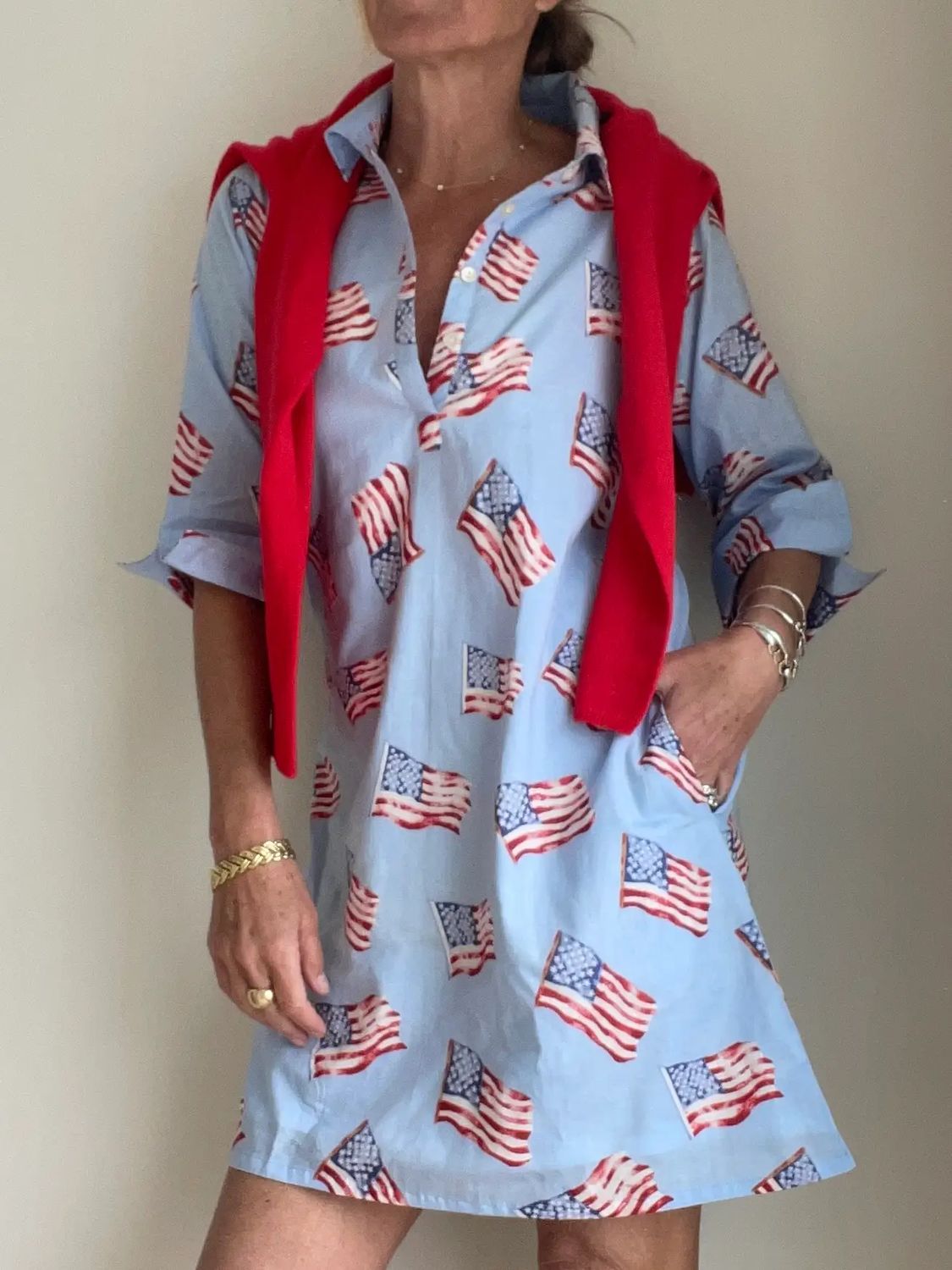 Sconset 3/4 Sleeve Flag Dress in Blue