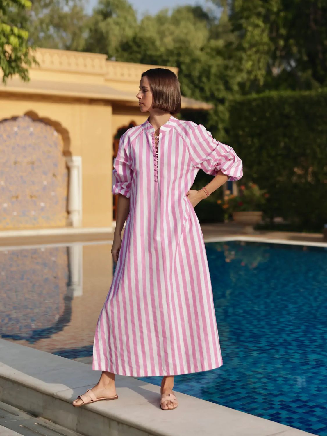 Positano Kaftan in Pink Cabana Stripe