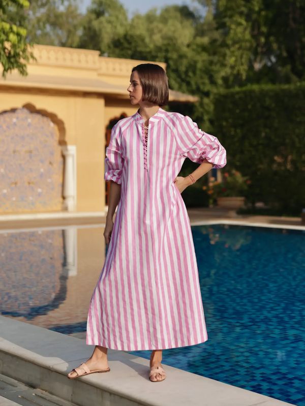 Positano Kaftan in Pink Cabana Stripe