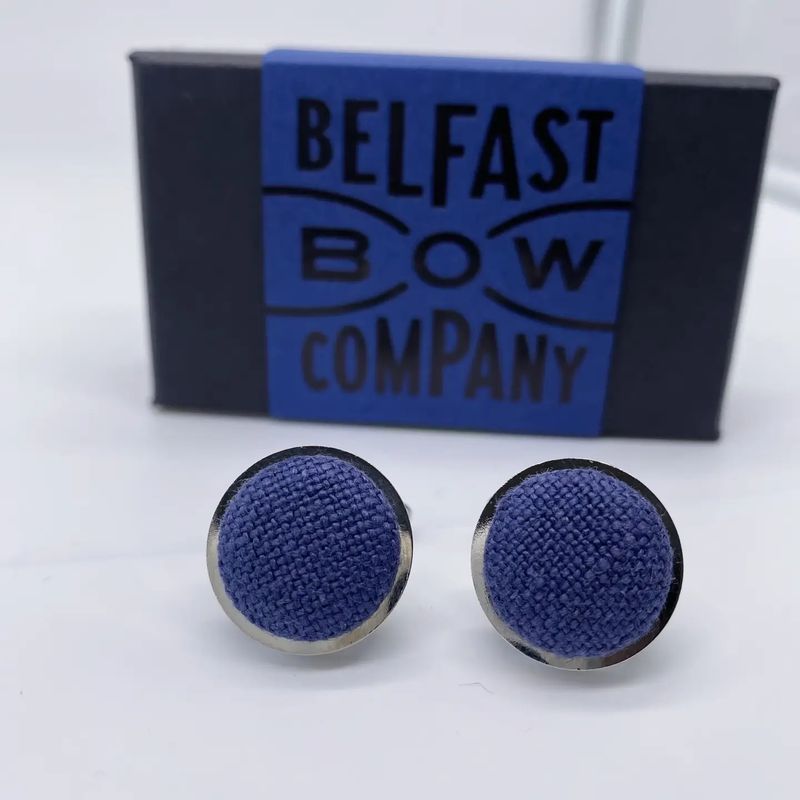 Irish Linen Cufflinks in Navy Blue