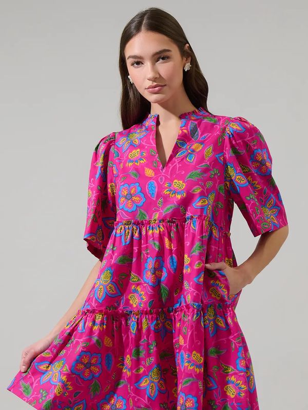Signy Floral Dixie Split Neck Shift Dress