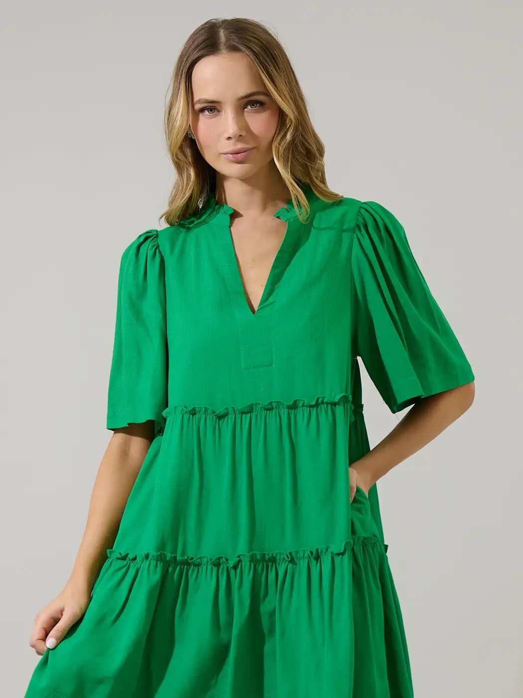 Dixie Split Neck Linen Shift Dress