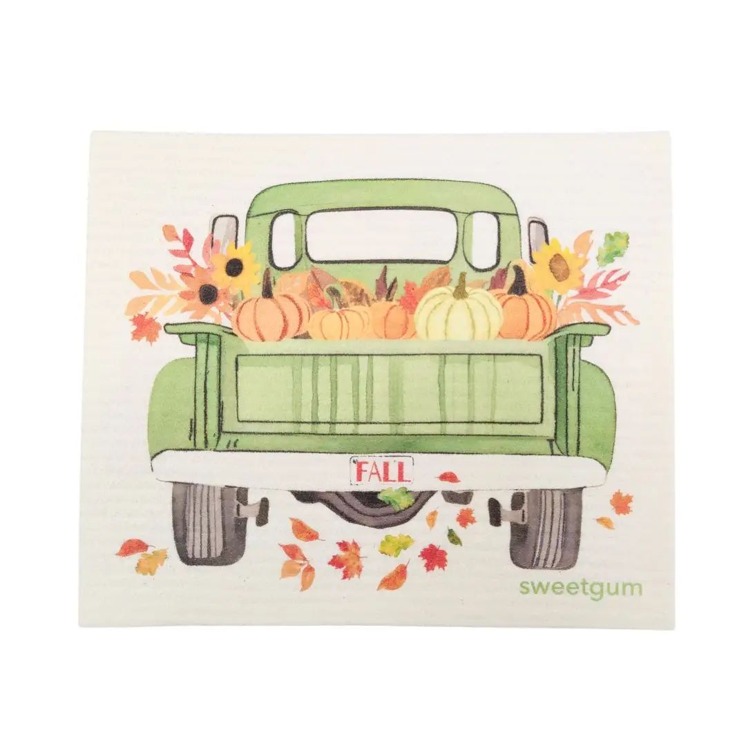 Truck W Pumpkins & Sunflowers Dishcloth