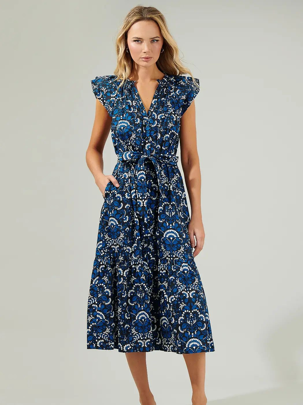 Dynamite Floral Button Midi Dress
