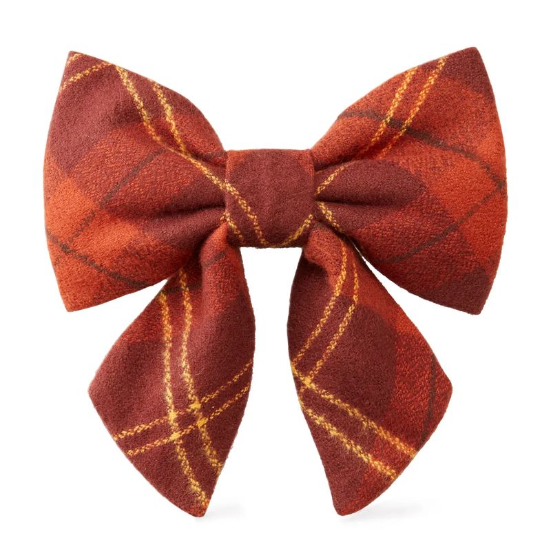 Cider Plaid Flannel Dog Bow