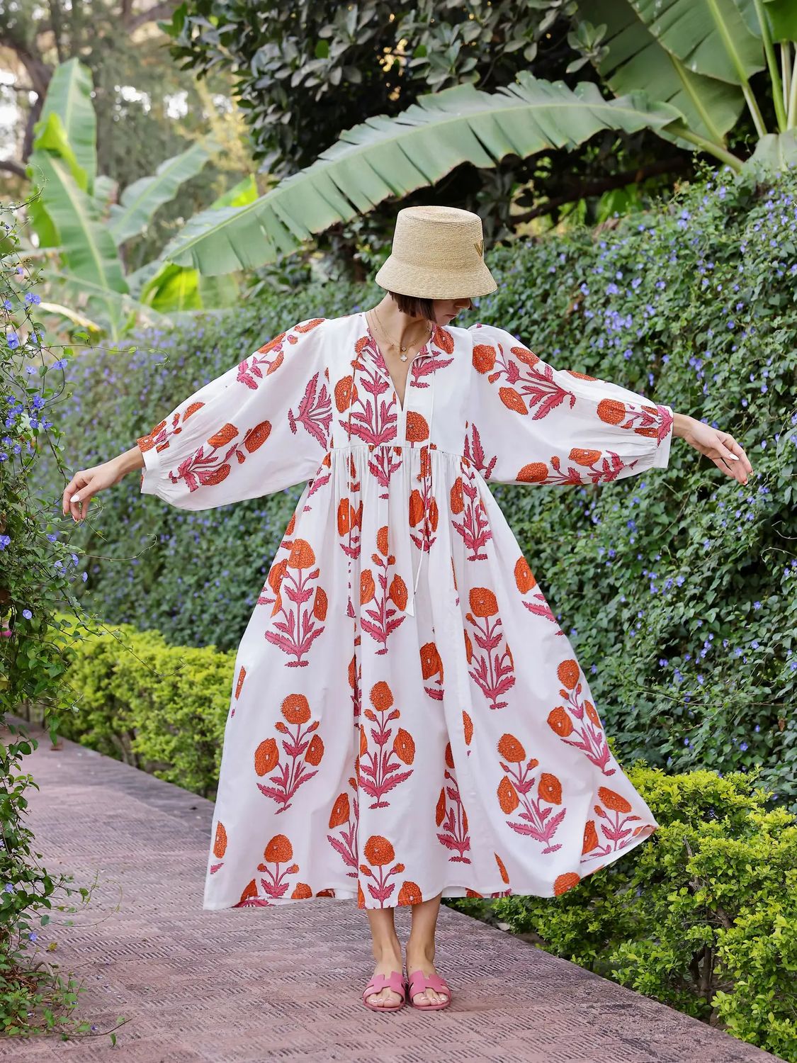 Taj Maxi Dress Orange Pink Flower