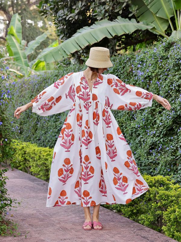 Taj Maxi Dress Orange Pink Flower