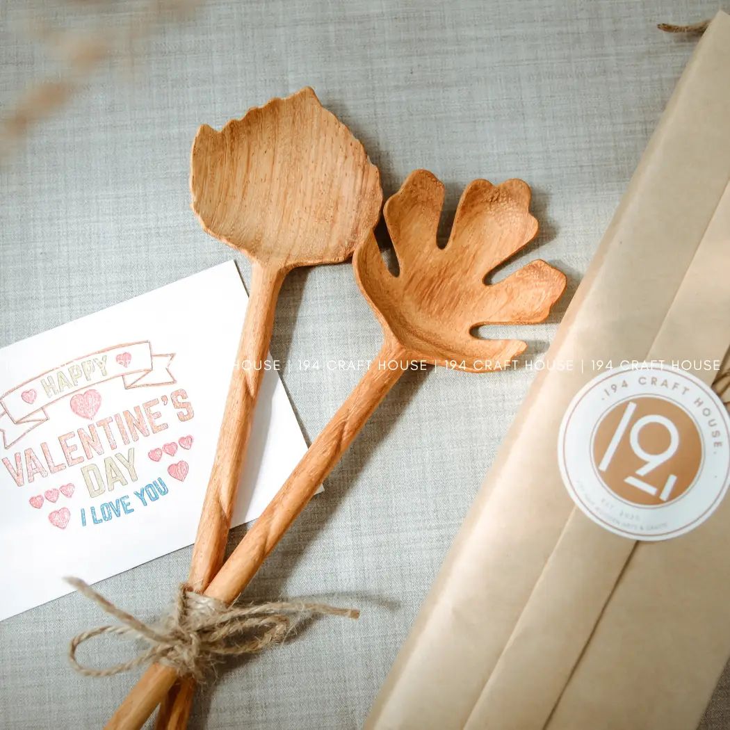 Leaf Shaped Wooden Salad Servers