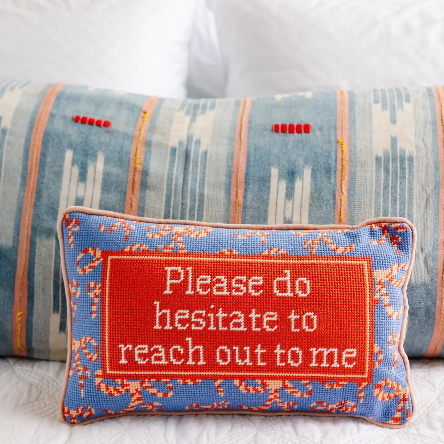Hesitate Needlepoint Pillow