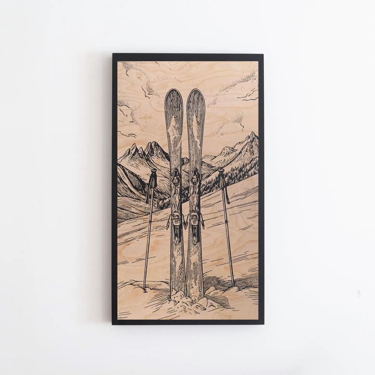 Vintage Skis Engraved Illustration