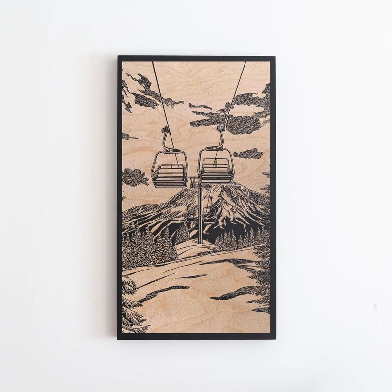 Vintage Chairlift Engraved Illustration 18X32