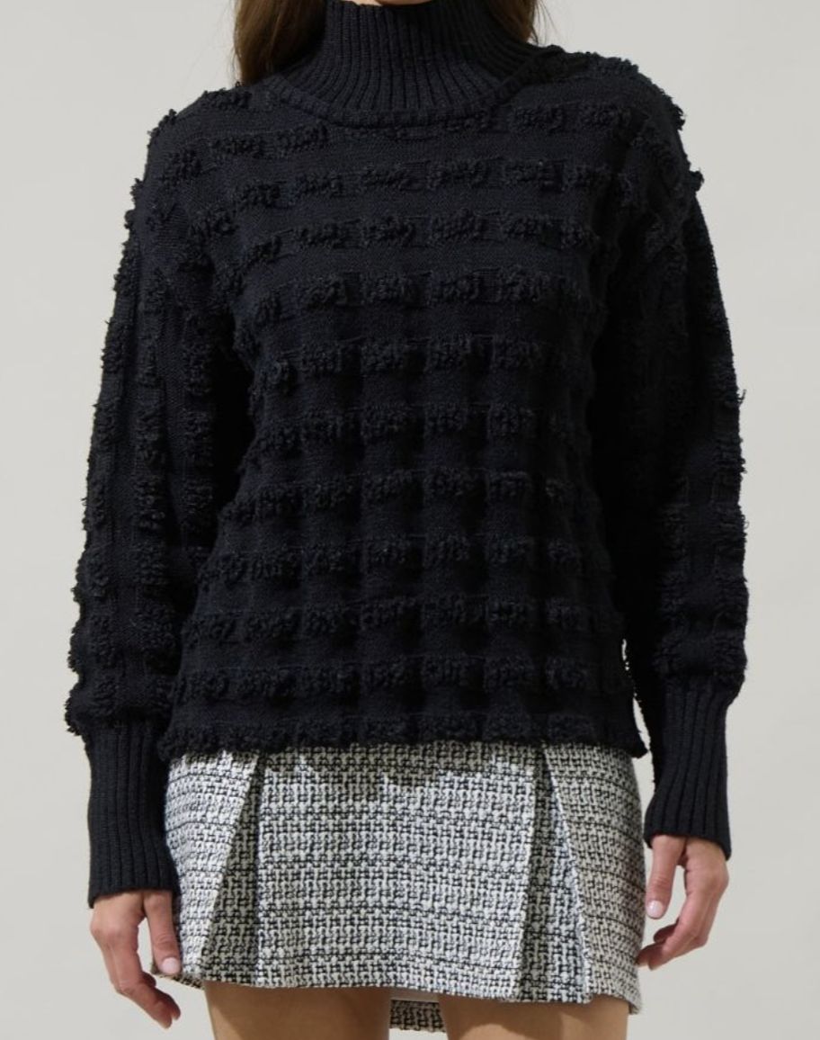 Talia Embroidered Mock Neck Sweater