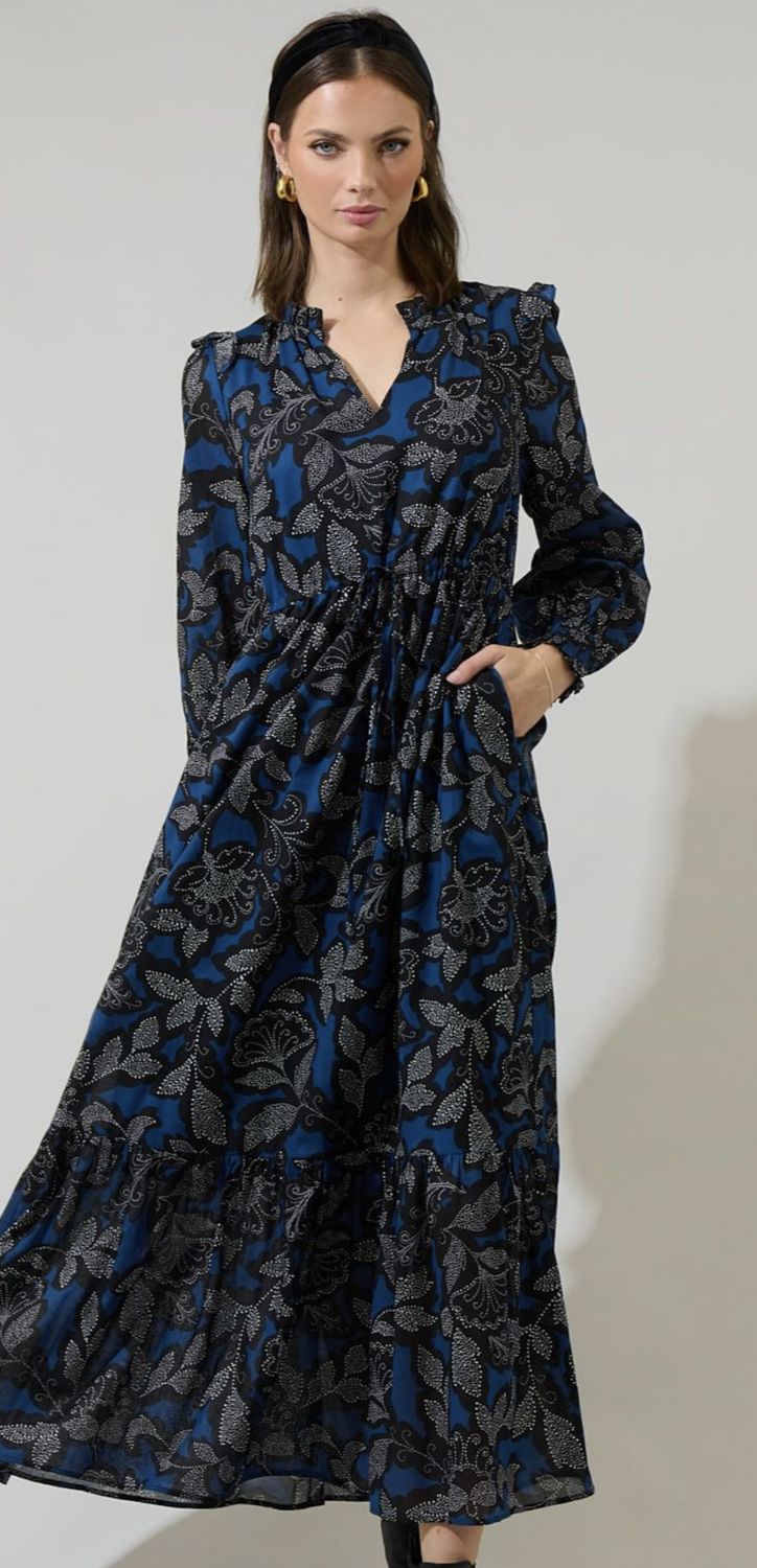 Aurina Floral Kezia Ruffle Midi Dress