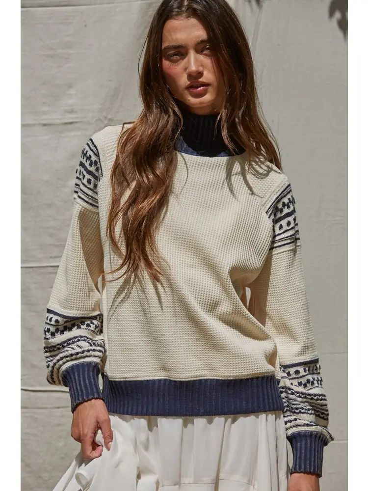 W2266 | Knit Sweater Cotton Acrylic Turtleneck Pullover