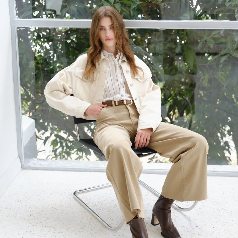 Utility High Rise Wide Leg Twill Pants with Raw Hem BYW8103