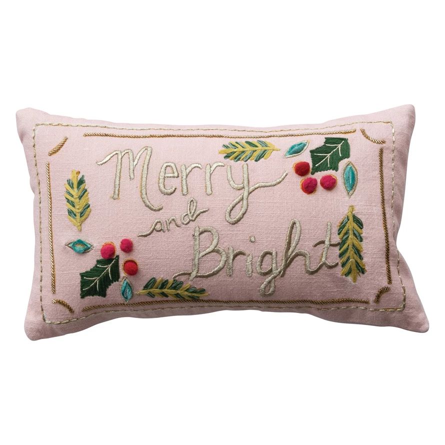 Merry & Bright Lumbar Pillow Hand Embroidery