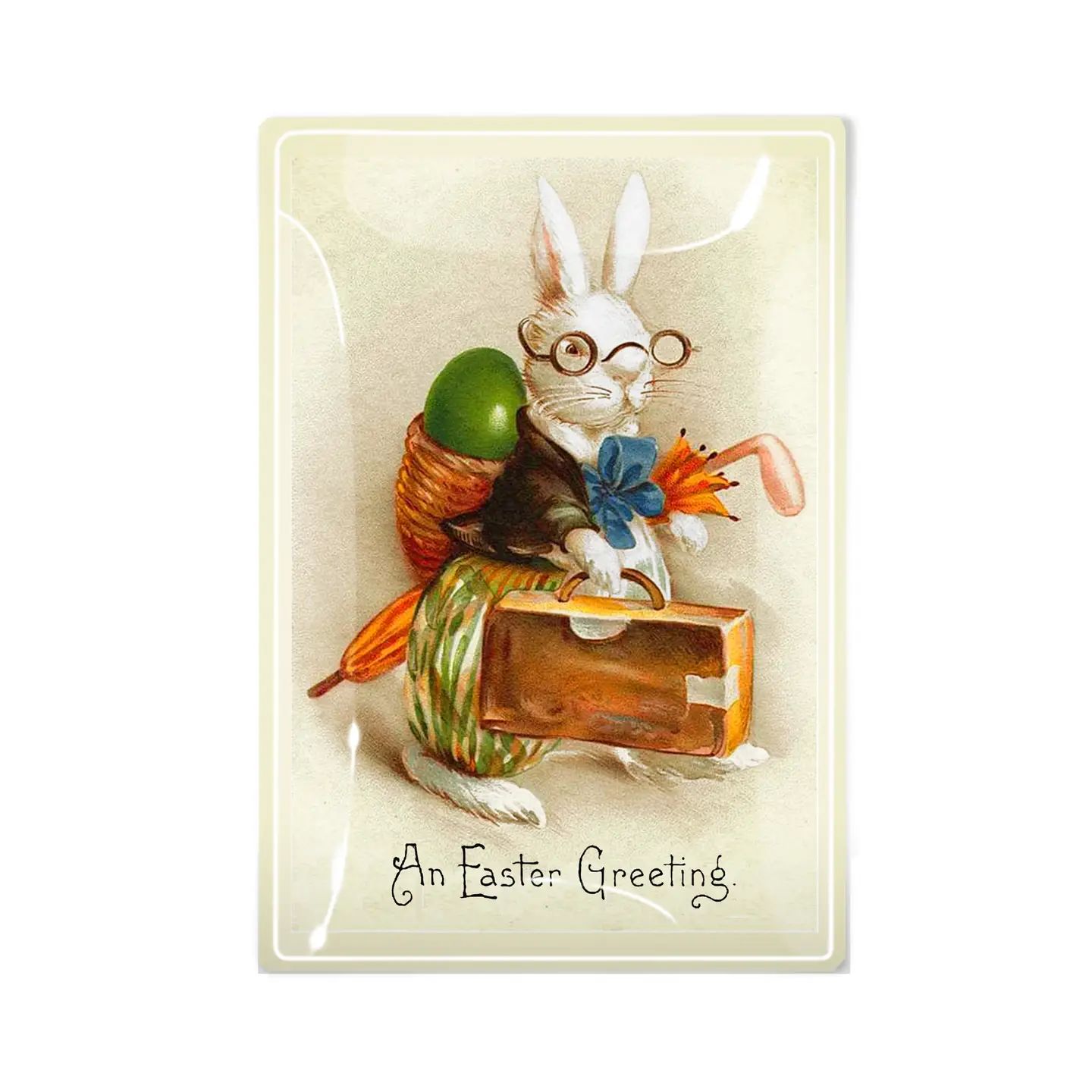 Educated White Rabbit Easter Decoupage Glass Tray