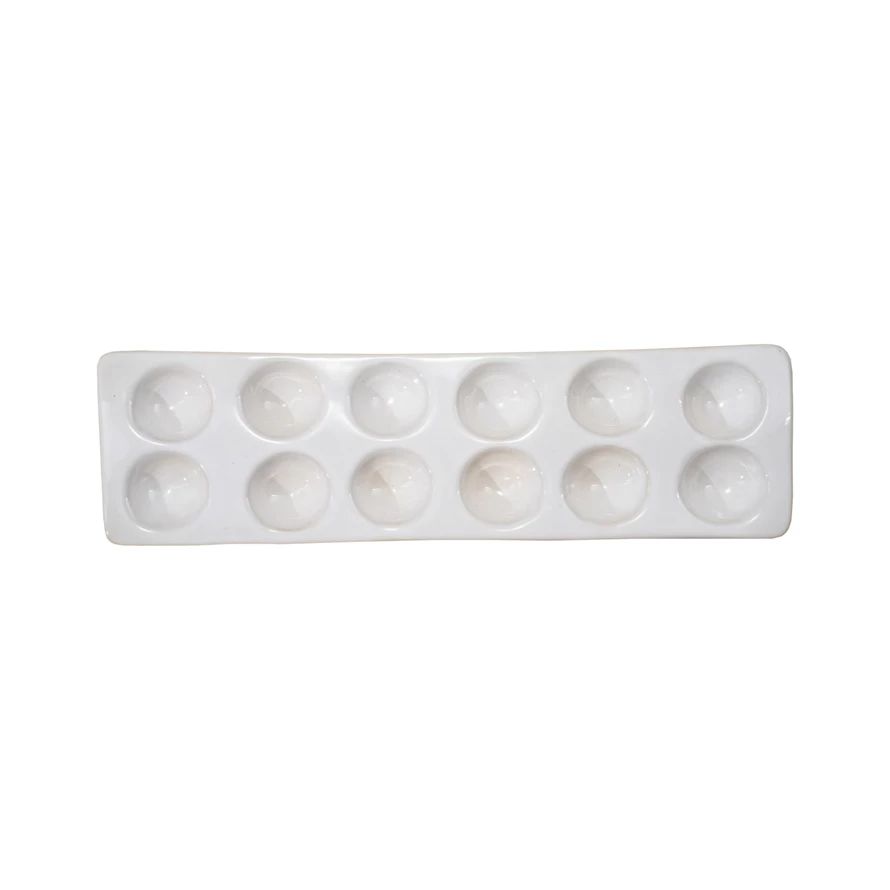 Stoneware Egg Holder, Reactive Glaze, White