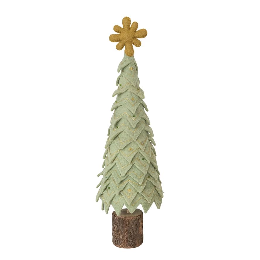 Handmade Wool Felt Christmas Tree with Star & Wood Base