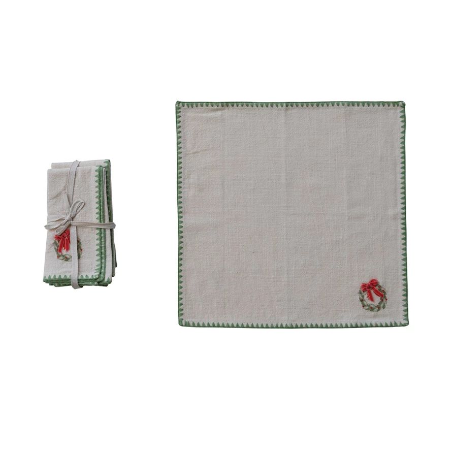 Napkins with Embroidered Wreath S/4