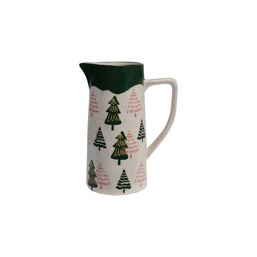 48 oz. Hand-Painted Stoneware Pitcher w/ Trees