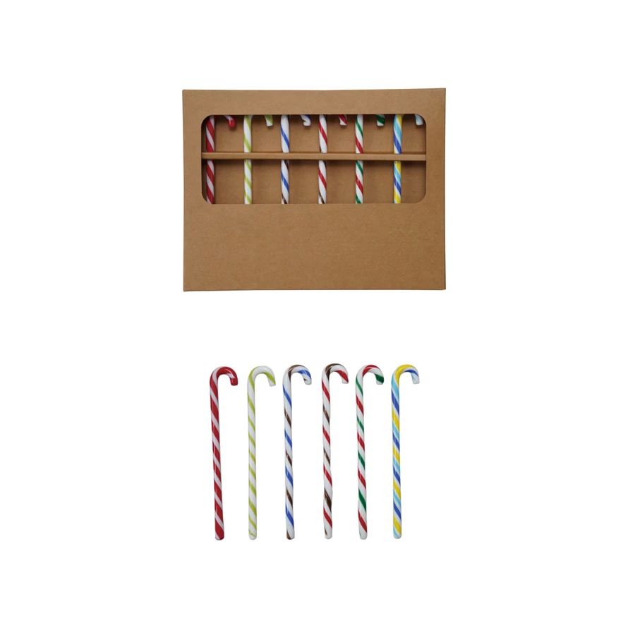 Glass Candy Cane Shaped Stir Sticks, Boxed Set of 6
