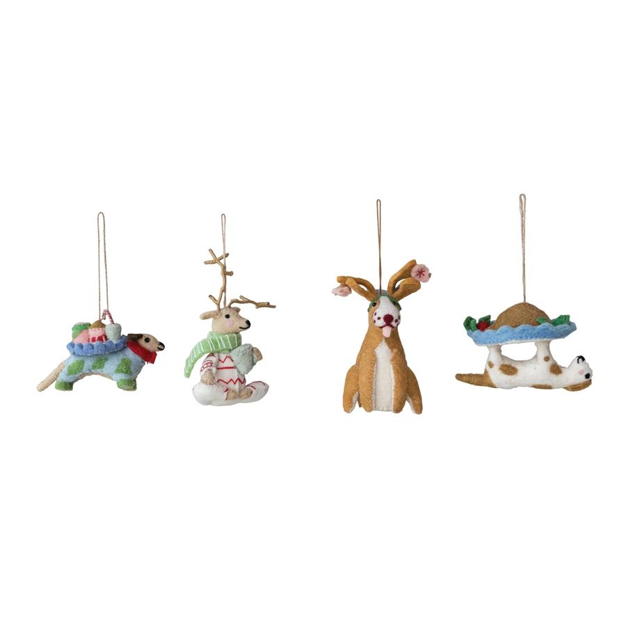 Handmade Wool Felt Dog Ornament with Holiday Treats