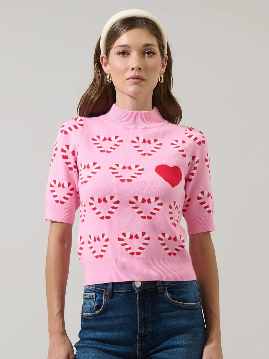 Candy Cane Short Sleeve Sweater