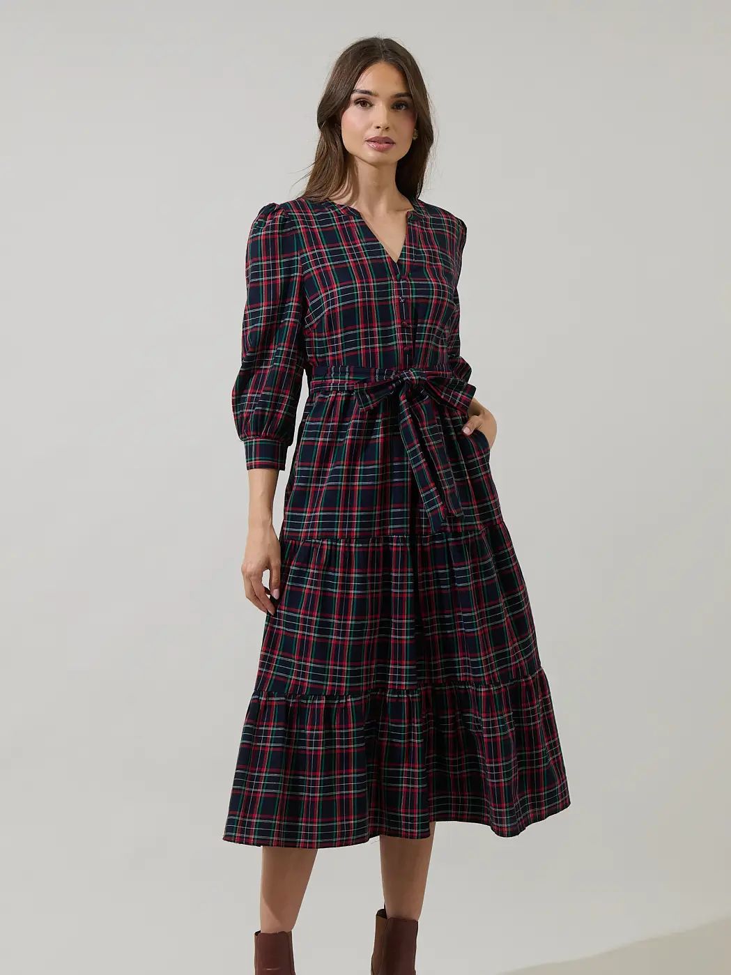 Chapman Plaid Yanis Button Up Midi Dress