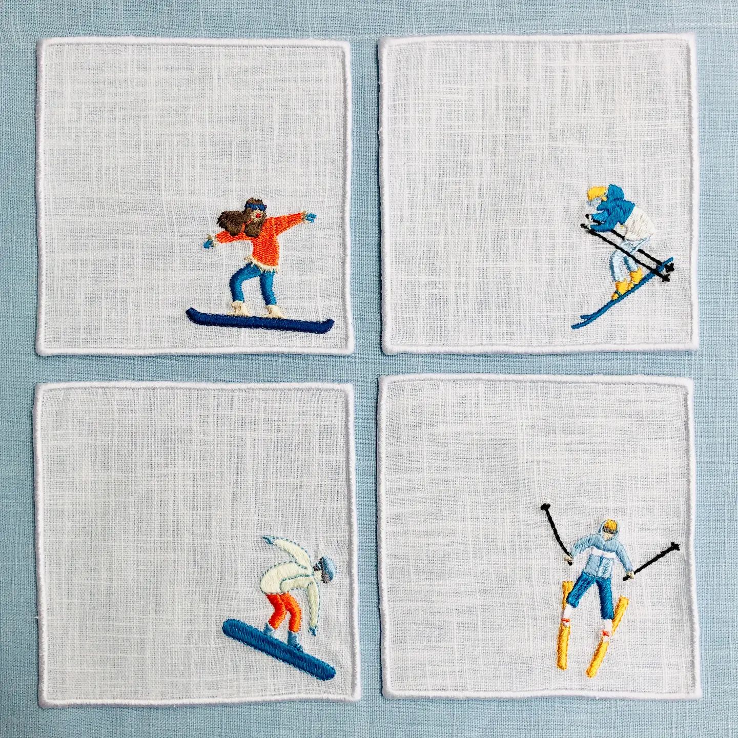 Embroider Winter Sport Olympics Cocktail Napkins