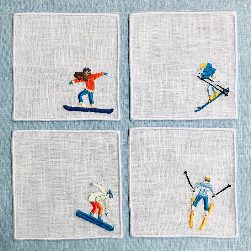 Embroider Winter Sport Olympics Cocktail Napkins