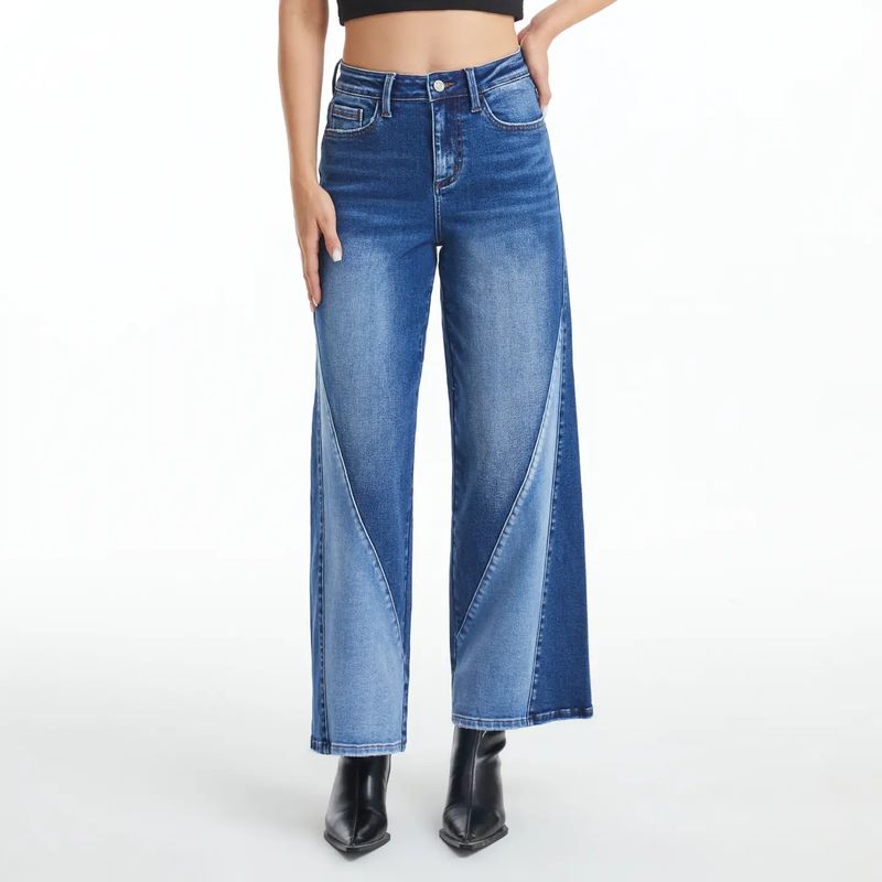 High Rise Two-Tones Wide Leg Jeans BYW8118