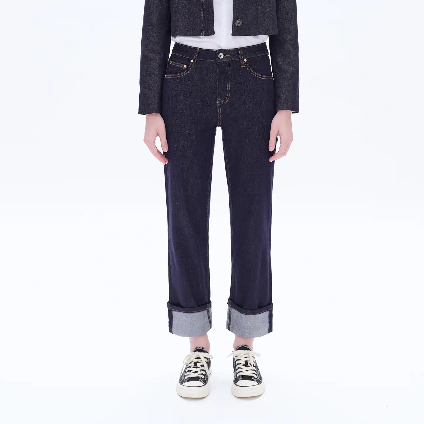 High Rise Straight Jeans with Rolled Hem BYT5182