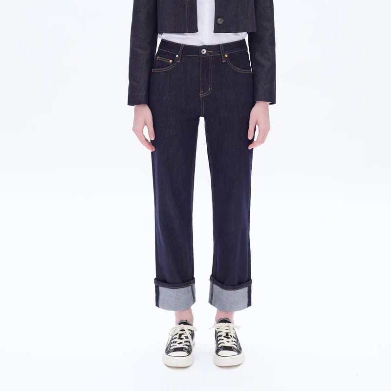 High Rise Straight Jeans with Rolled Hem BYT5182