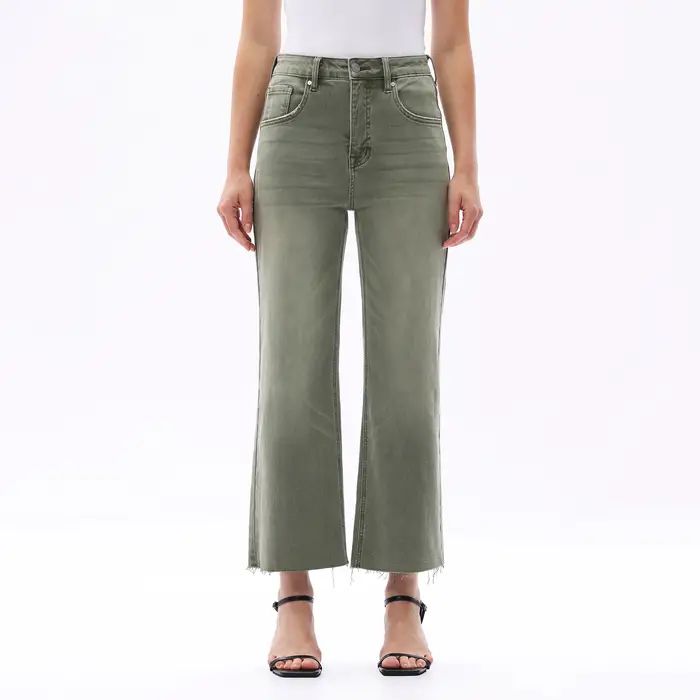 High Rise Wide Leg Raw Hem Green