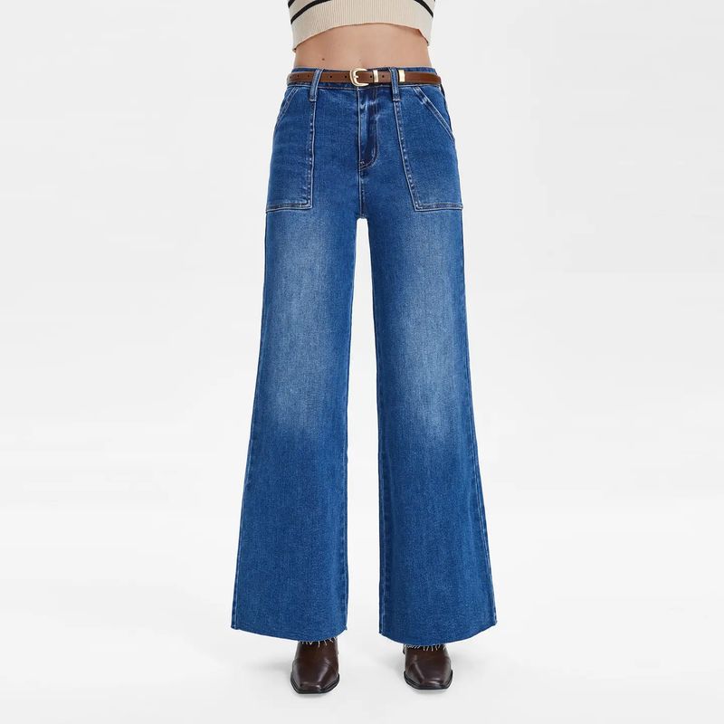Utility High Rise Wide Leg Jeans with Raw Hem BYW8103