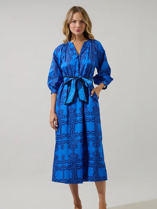 Romery Abstract Terie V-Neck Midi Dress