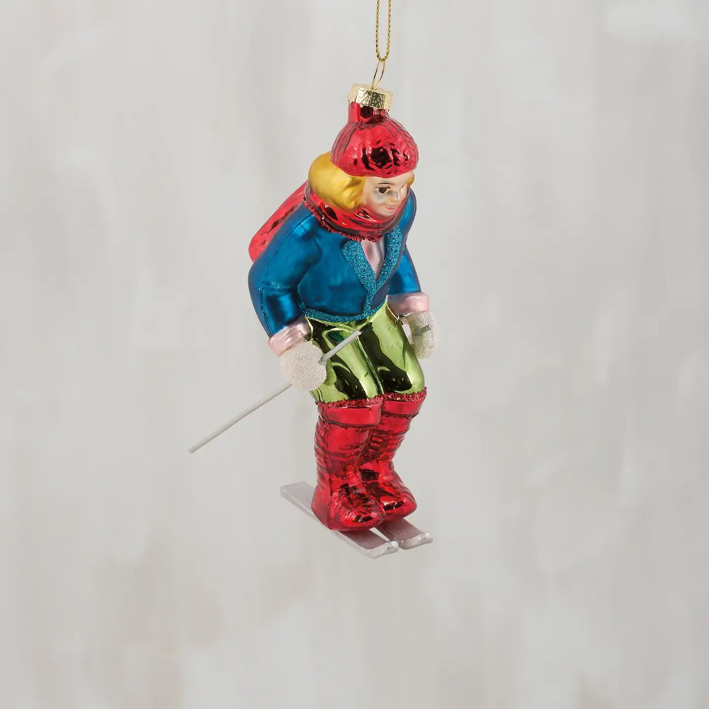 Blue Skier Glass Ornament