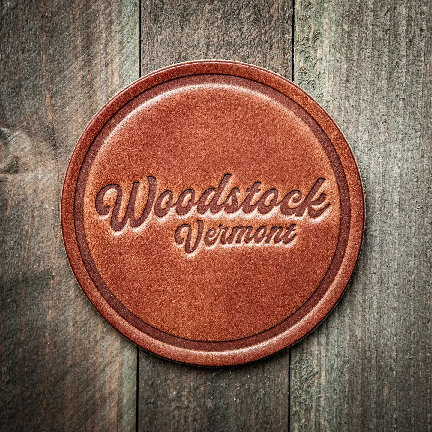 Woodstock Vermont Leather Coaster